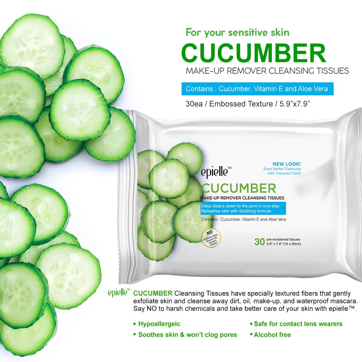 Lenços de limpeza removedores de maquiagem Beauty Treats (pepino)